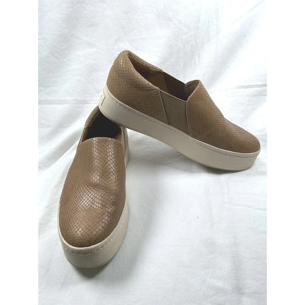 Vince Warren Slip On Shoes Women's 9 M Tan Leather Snakeskin Platform Sneakers